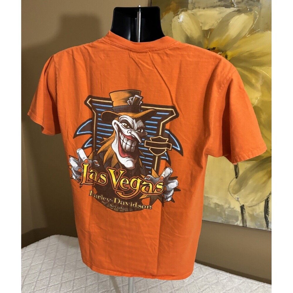 Vintage Harley Davidson 2 Sided Joker Las Vegas Nevada Orange Tee Men’s Size M - Picture 11 of 16